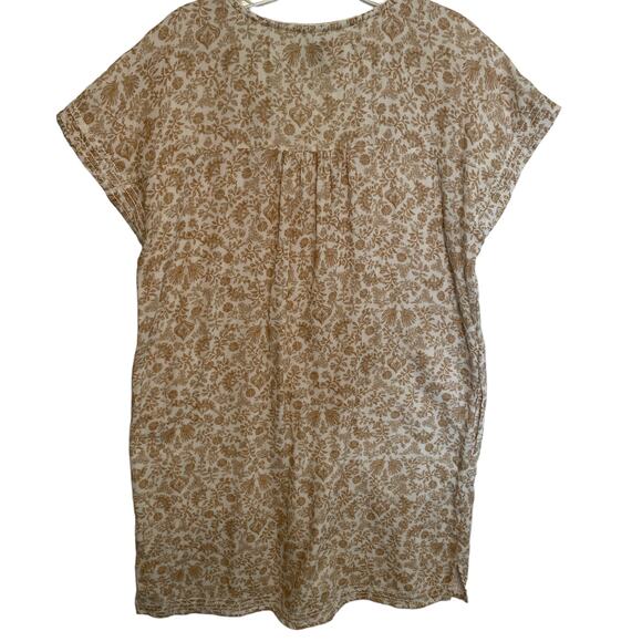 Faherty Boho Floral Dress Women's Medium Tan Tasseled Organic Cotton Cottagecore - Picture 8 of 11